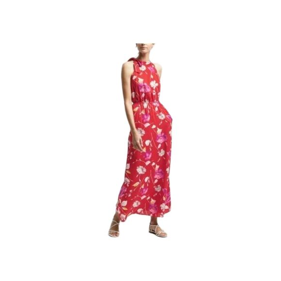 Banana Republic Dresses & Skirts - Banana Republic Red Floral Halter Tie-Neck Maxi Dress Boho Size Medium